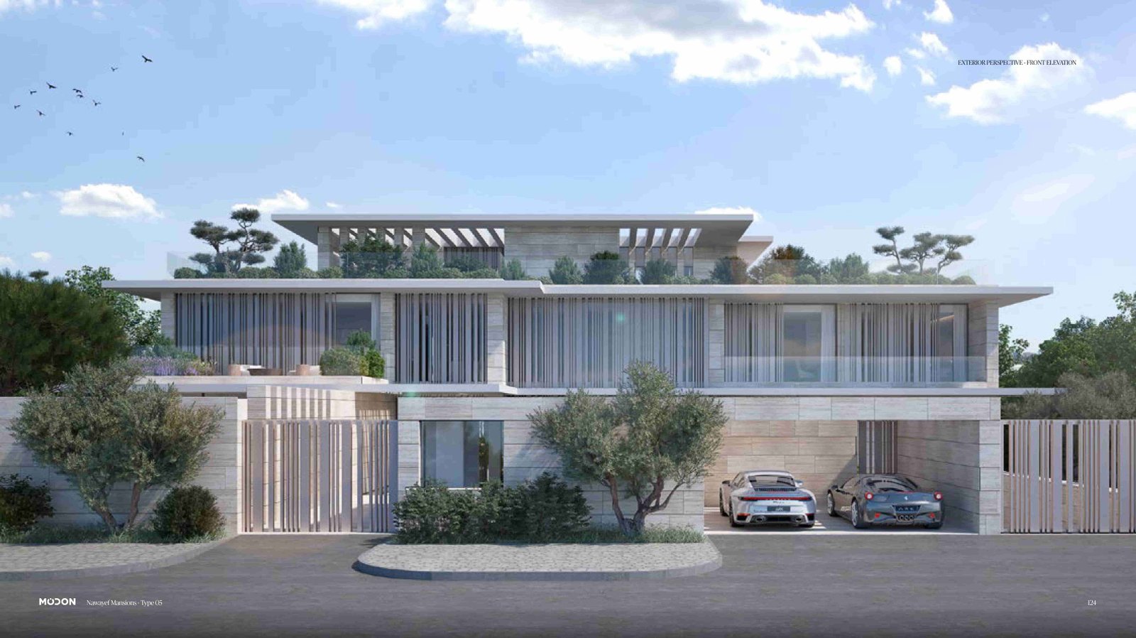 Luxury villa exterior at Nawayef West Hill Hudayriyat Island Abu Dhabi with modern architecture and premium design
